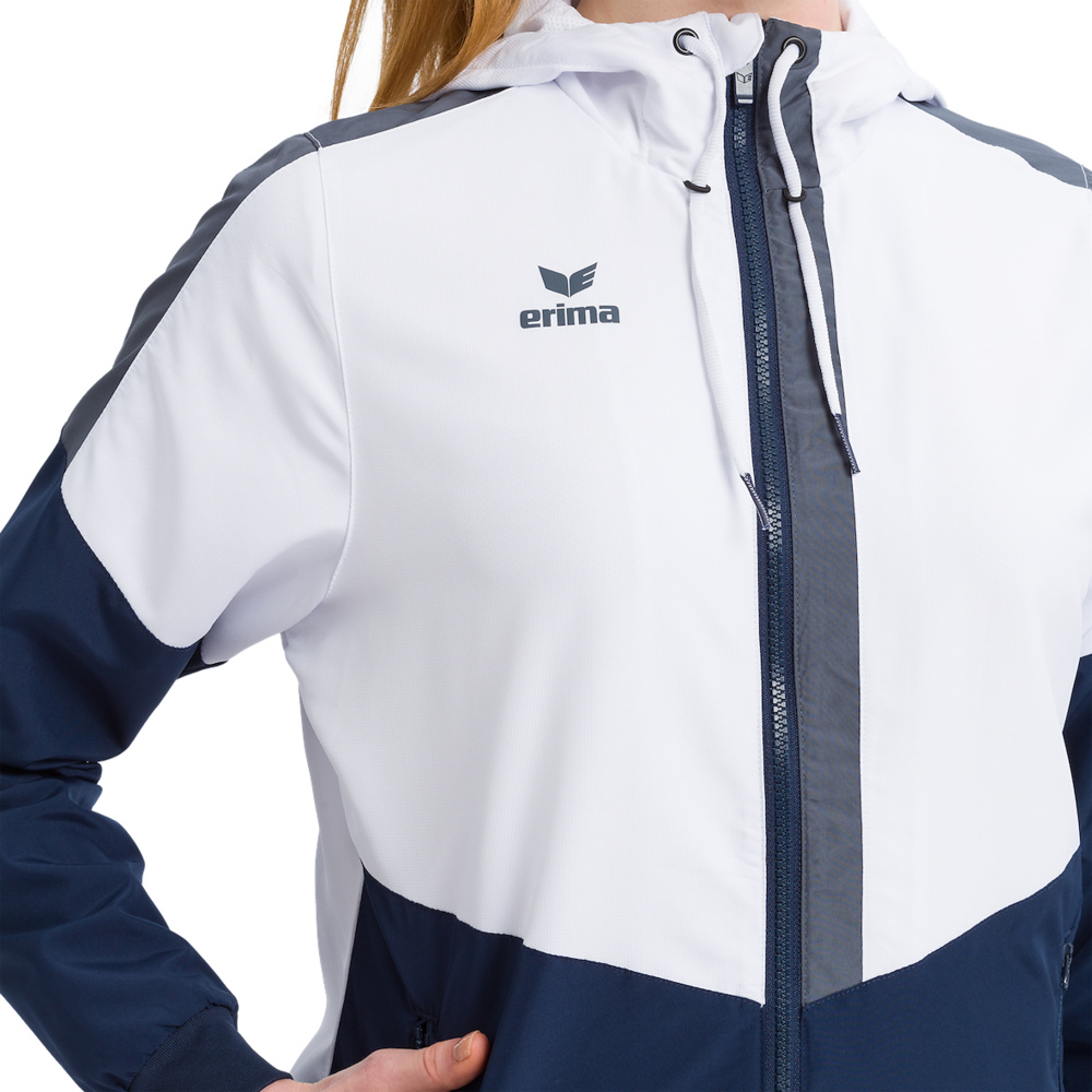 ERIMA SQUAD TRACK TOP JACKET WITH HOOD, WHITE-NAVY-SLATE GREY WOMEN. 