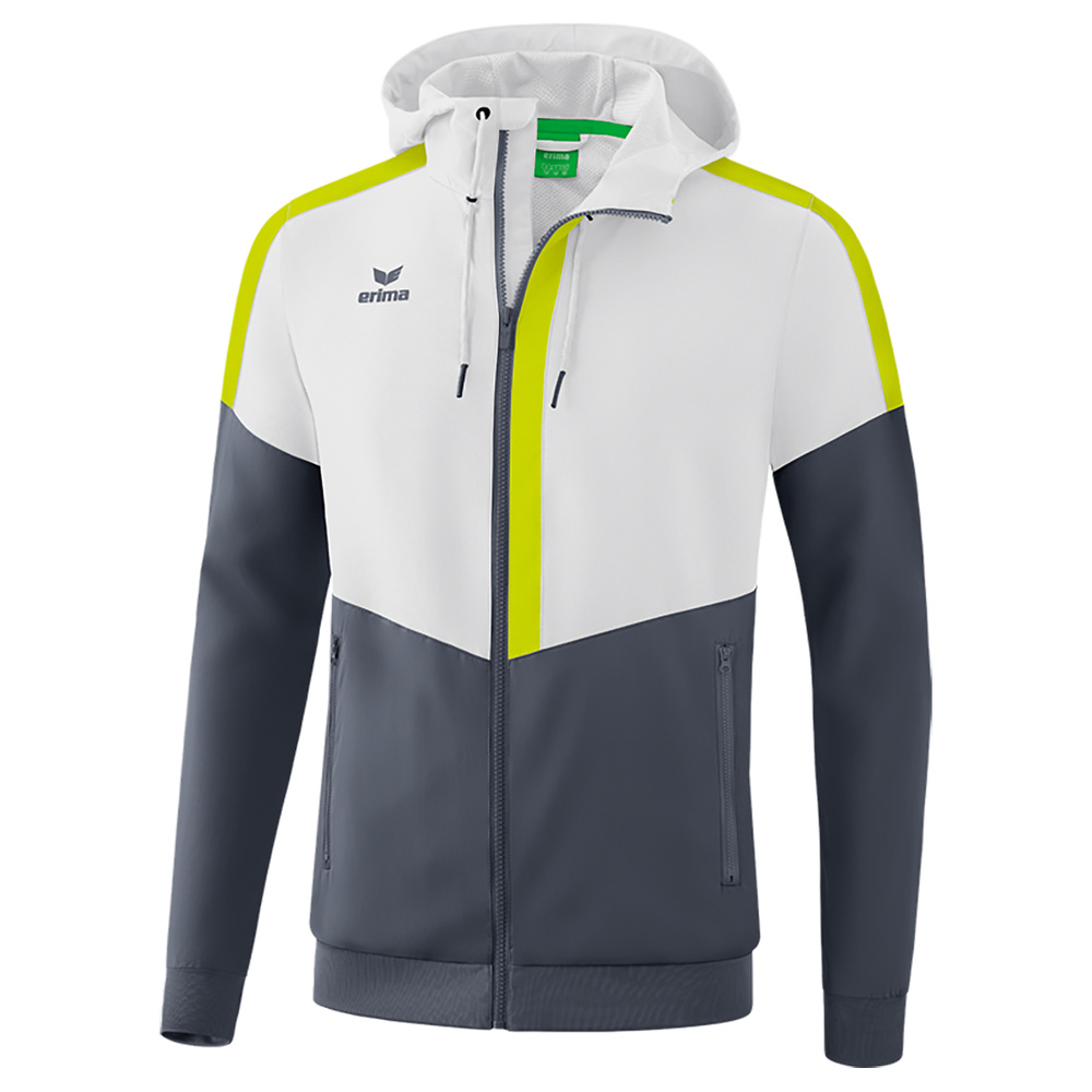 ERIMA SQUAD TRACK TOP JACKET WITH HOOD, WHITE-SLATE GREY-LIME MEN. 