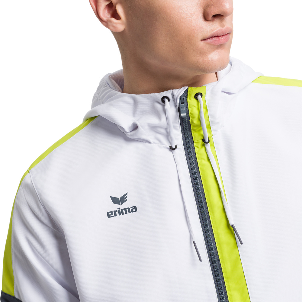 ERIMA SQUAD TRACK TOP JACKET WITH HOOD, WHITE-SLATE GREY-LIME MEN. 