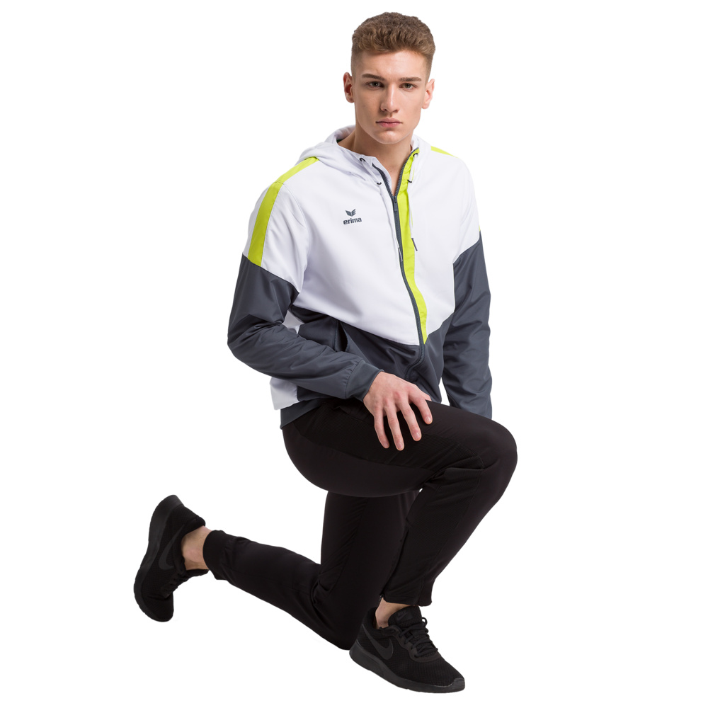 ERIMA SQUAD TRACK TOP JACKET WITH HOOD, WHITE-SLATE GREY-LIME MEN. 