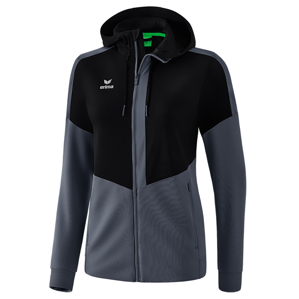 ERIMA SQUAD TRAINING JACKET WITH HOOD, BLACK-SLATE GREY WOMEN. 