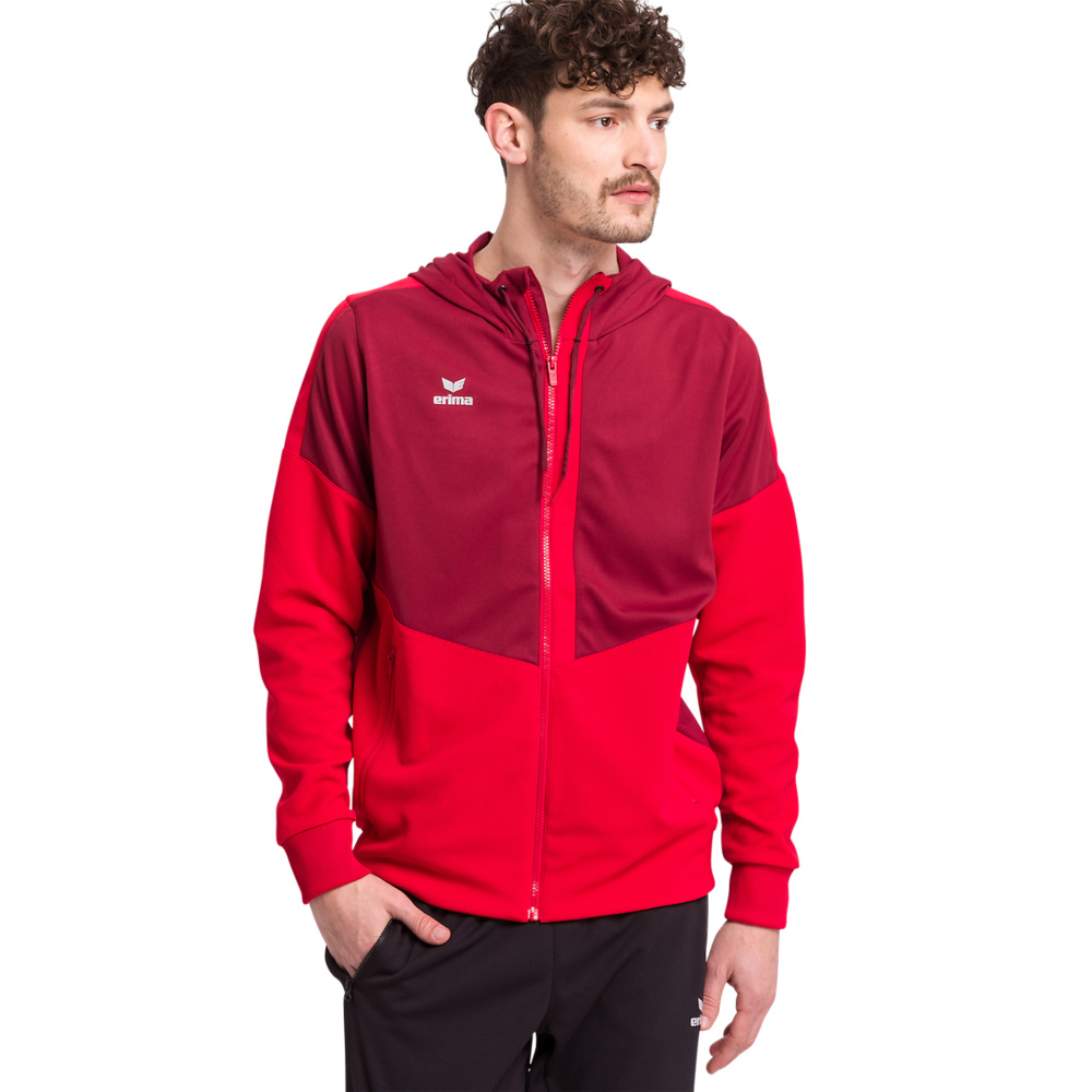 ERIMA SQUAD TRAINING JACKET WITH HOOD, BORDEAUX-RED KIDS. 