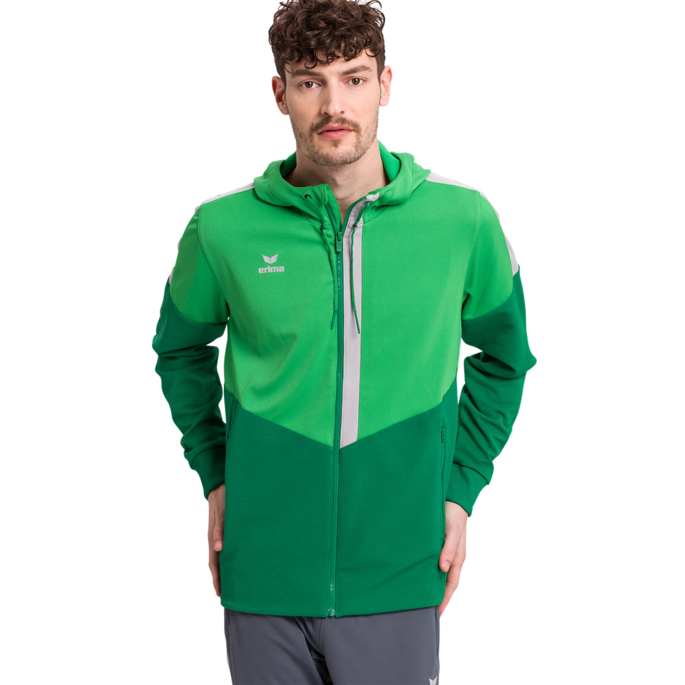 ERIMA SQUAD TRAINING JACKET WITH HOOD, GREEN-EMERALD-PLATE KIDS 