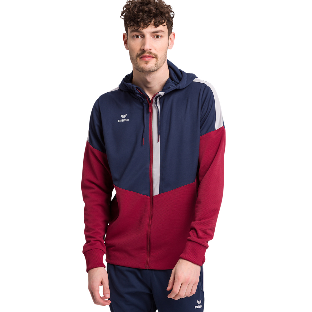 ERIMA SQUAD TRAINING JACKET WITH HOOD, NAVY-BORDEAUX-SILVER MEN. 