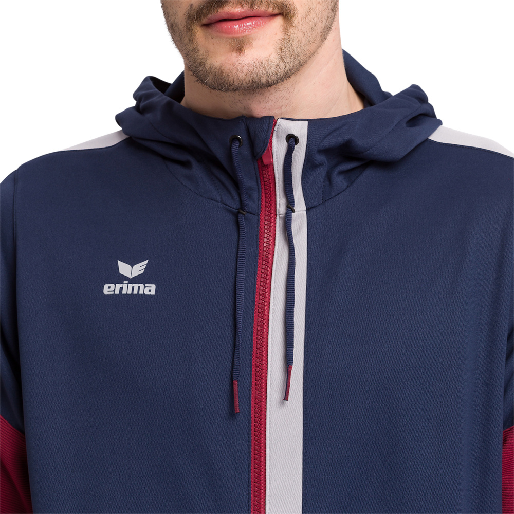 ERIMA SQUAD TRAINING JACKET WITH HOOD, NAVY-BORDEAUX-SILVER MEN. 