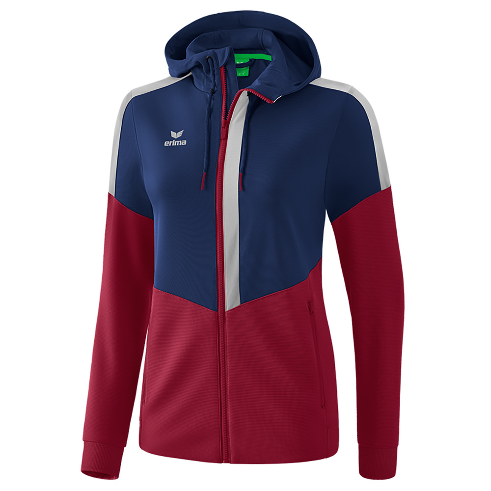 ERIMA SQUAD TRAINING JACKET WITH HOOD, NAVY-BORDEAUX-SILVER WOMEN. 