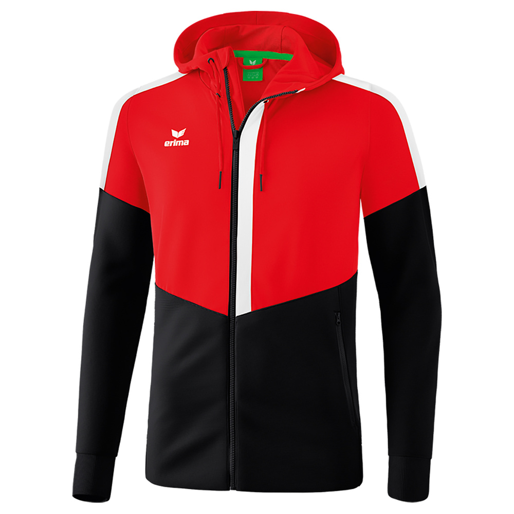 ERIMA SQUAD TRAINING JACKET WITH HOOD, RED-BLACK-WHITE KIDS. 