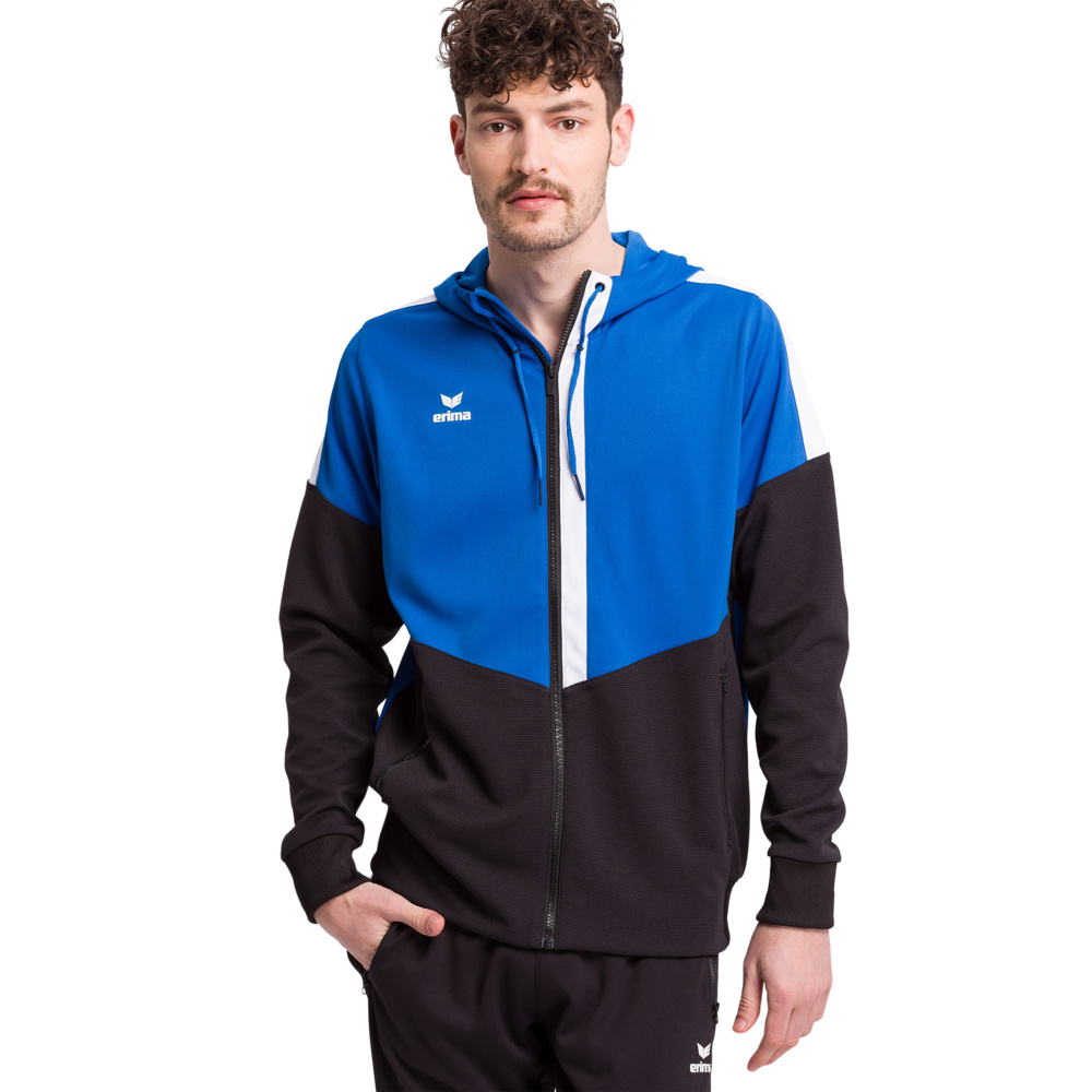 ERIMA SQUAD TRAINING JACKET WITH HOOD, ROYAL-BLACK-WHITE KIDS. 