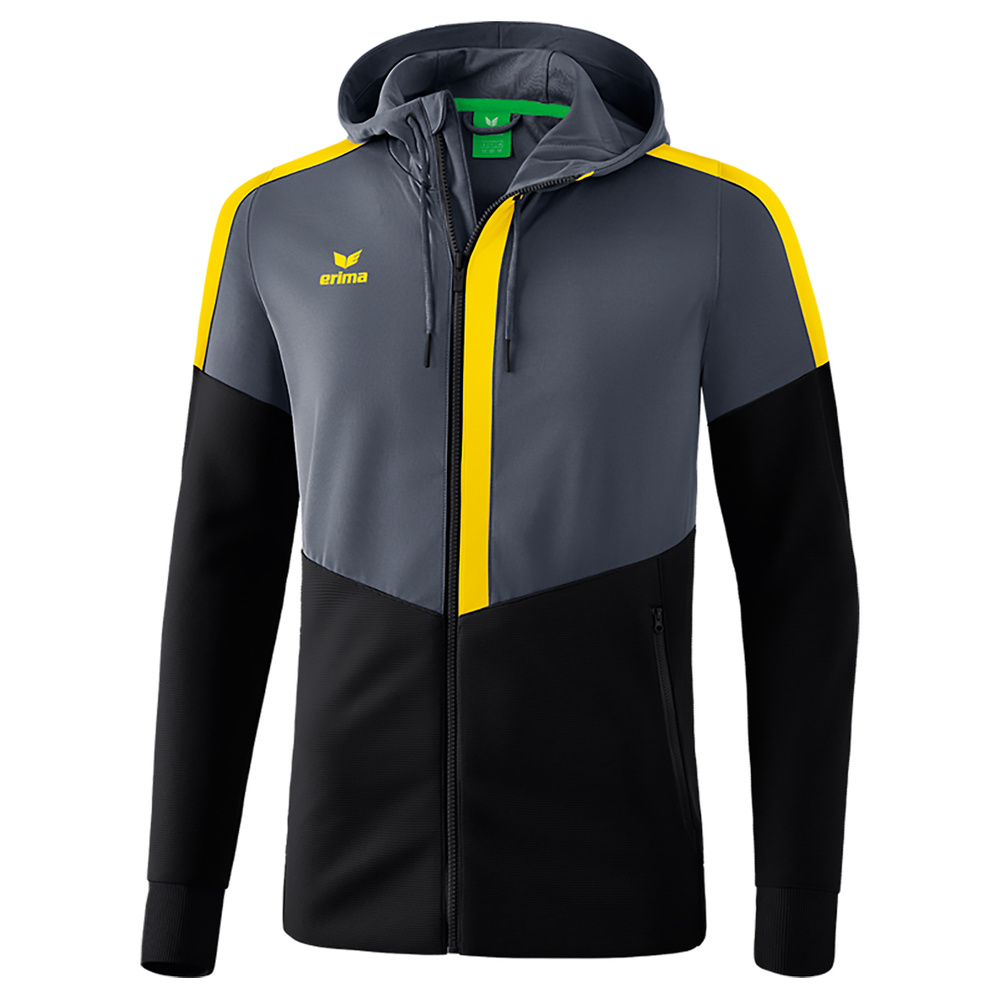 ERIMA SQUAD TRAINING JACKET WITH HOOD, SLATE GREY-BLACK-YELLOW KIDS 