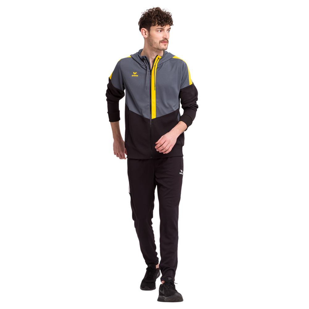 ERIMA SQUAD TRAINING JACKET WITH HOOD, SLATE GREY-BLACK-YELLOW MEN. 