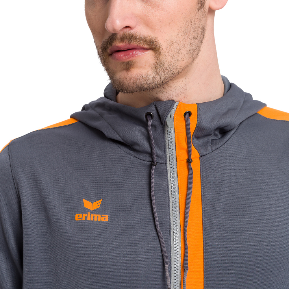 ERIMA SQUAD TRAINING JACKET WITH HOOD, SLATE GREY-GREY-ORANGE KIDS. 