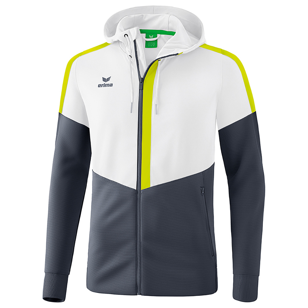 ERIMA SQUAD TRAINING JACKET WITH HOOD, WHITE-GREY SLATE-LIME KIDS. 