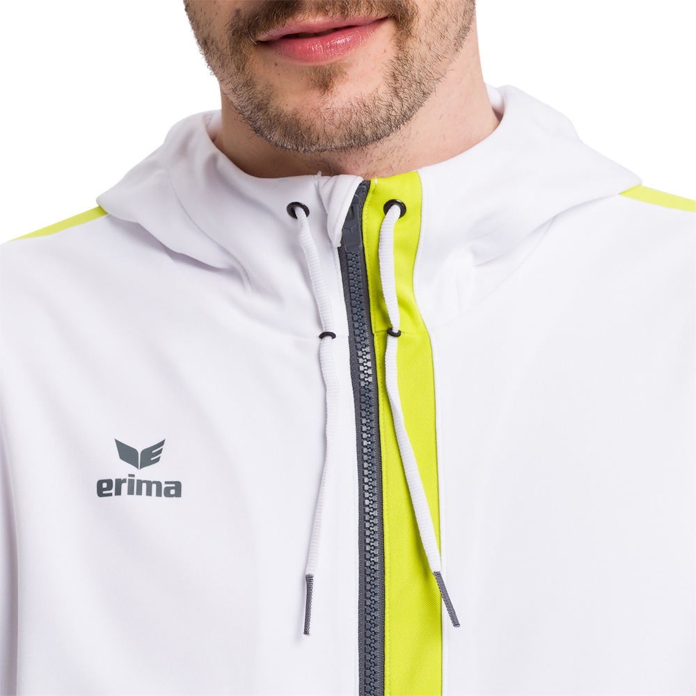 ERIMA SQUAD TRAINING JACKET WITH HOOD, WHITE-GREY SLATE-LIME KIDS. 