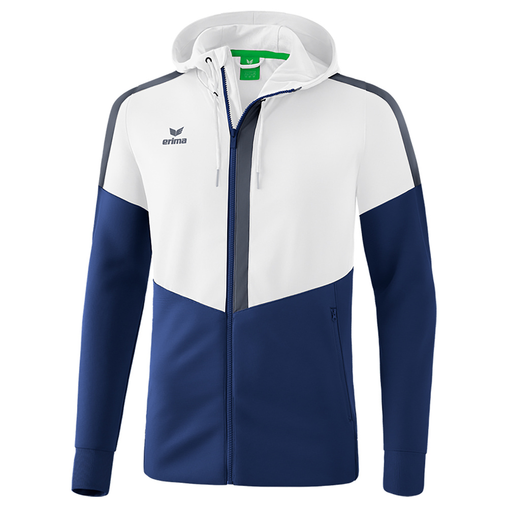 ERIMA SQUAD TRAINING JACKET WITH HOOD, WHITE-NAVY-SLATE GREY KIDS. 