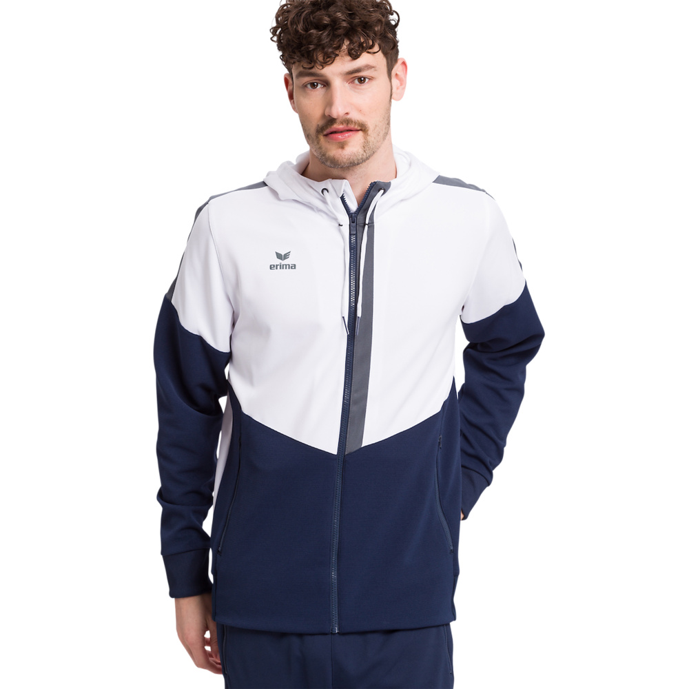 ERIMA SQUAD TRAINING JACKET WITH HOOD, WHITE-NAVY-SLATE GREY MEN. 