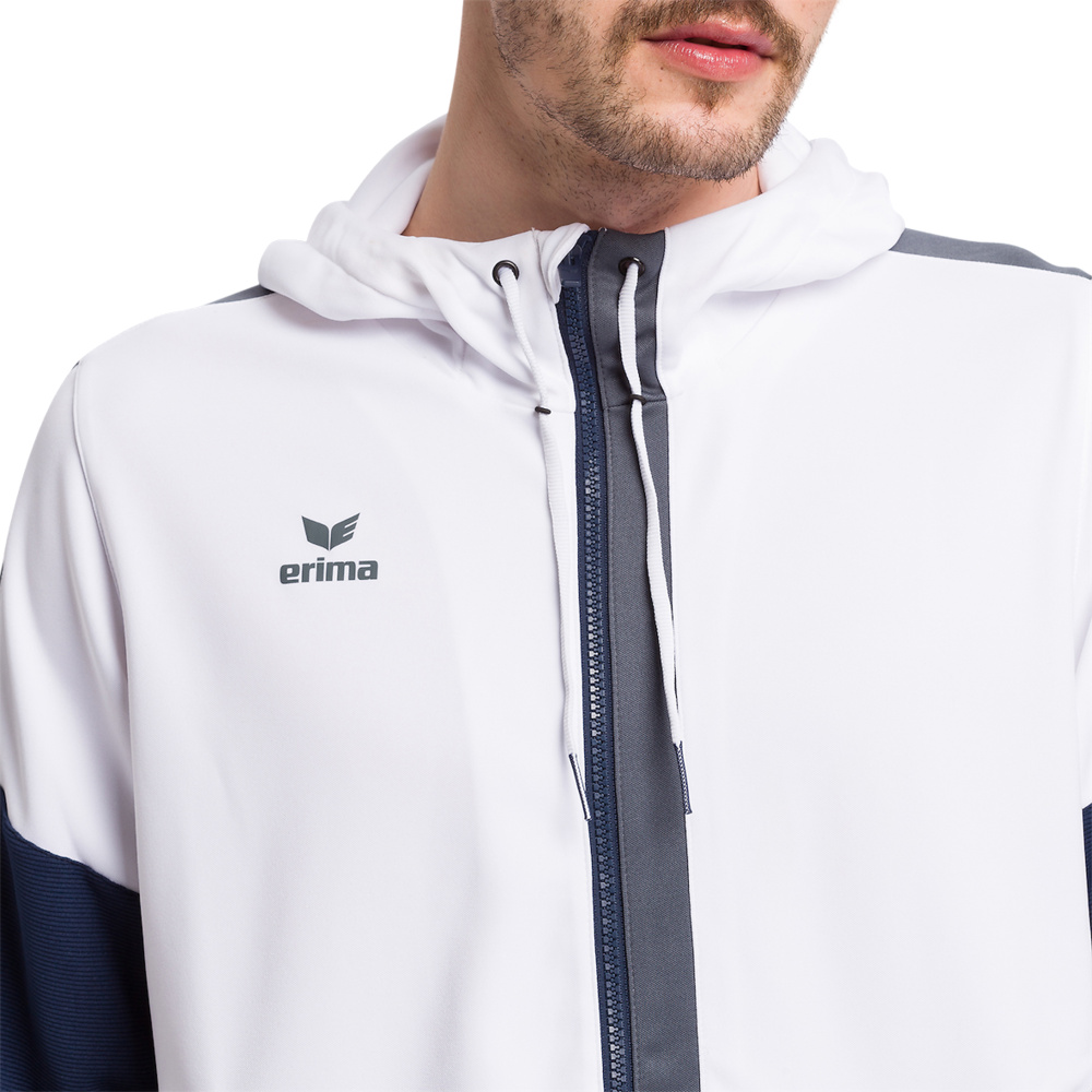 ERIMA SQUAD TRAINING JACKET WITH HOOD, WHITE-NAVY-SLATE GREY MEN. 