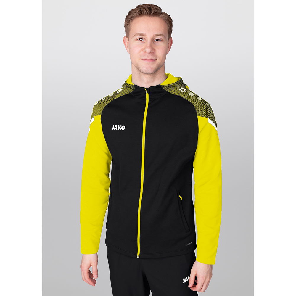 HOODED JACKET JAKO PERFORMANCE, BLACK-SOFT-YELLOW KIDS. 