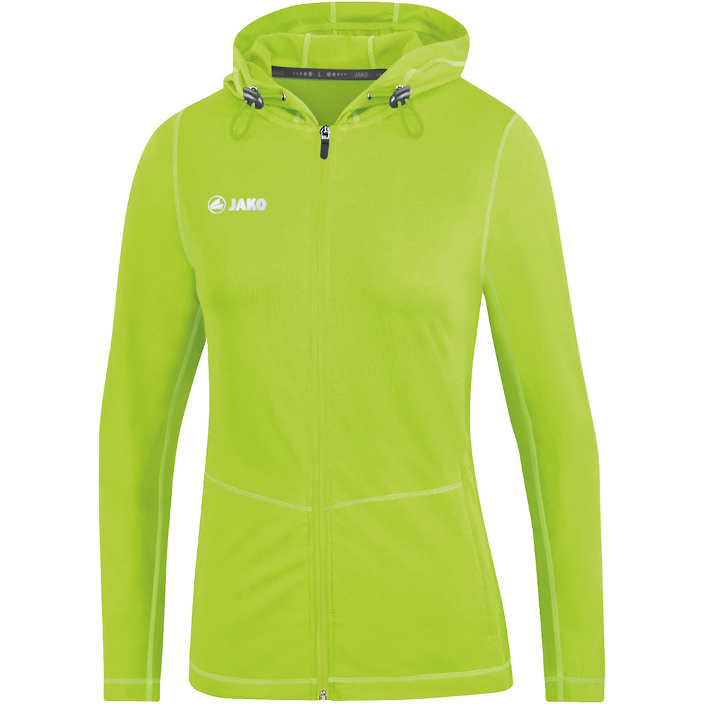 HOODED JACKET JAKO RUN 2.0, NEON GREEN WOMEN. 