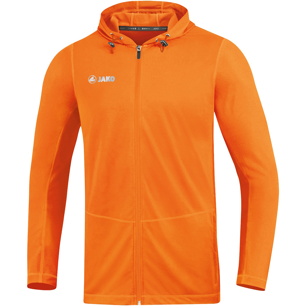 HOODED JACKET JAKO RUN 2.0, NEON ORANGE MEN. 