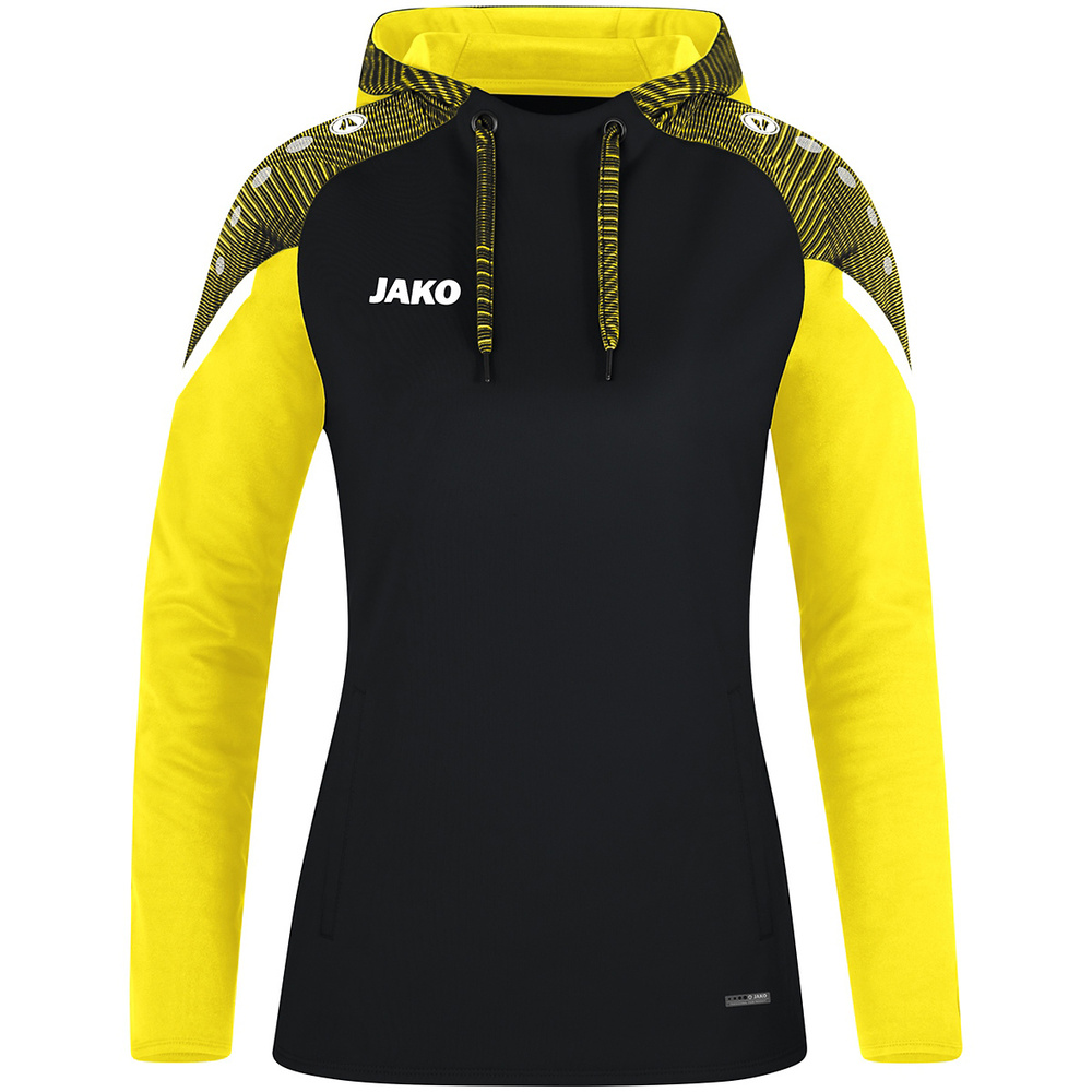 HOODED SWEATER JAKO PERFORMANCE, BLACK-SOFT YELLOW WOMEN. 