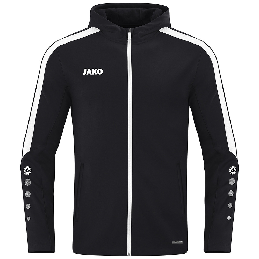 JAKO POWER HOODED JACKET, BLACK-WHITE-KIDS. 