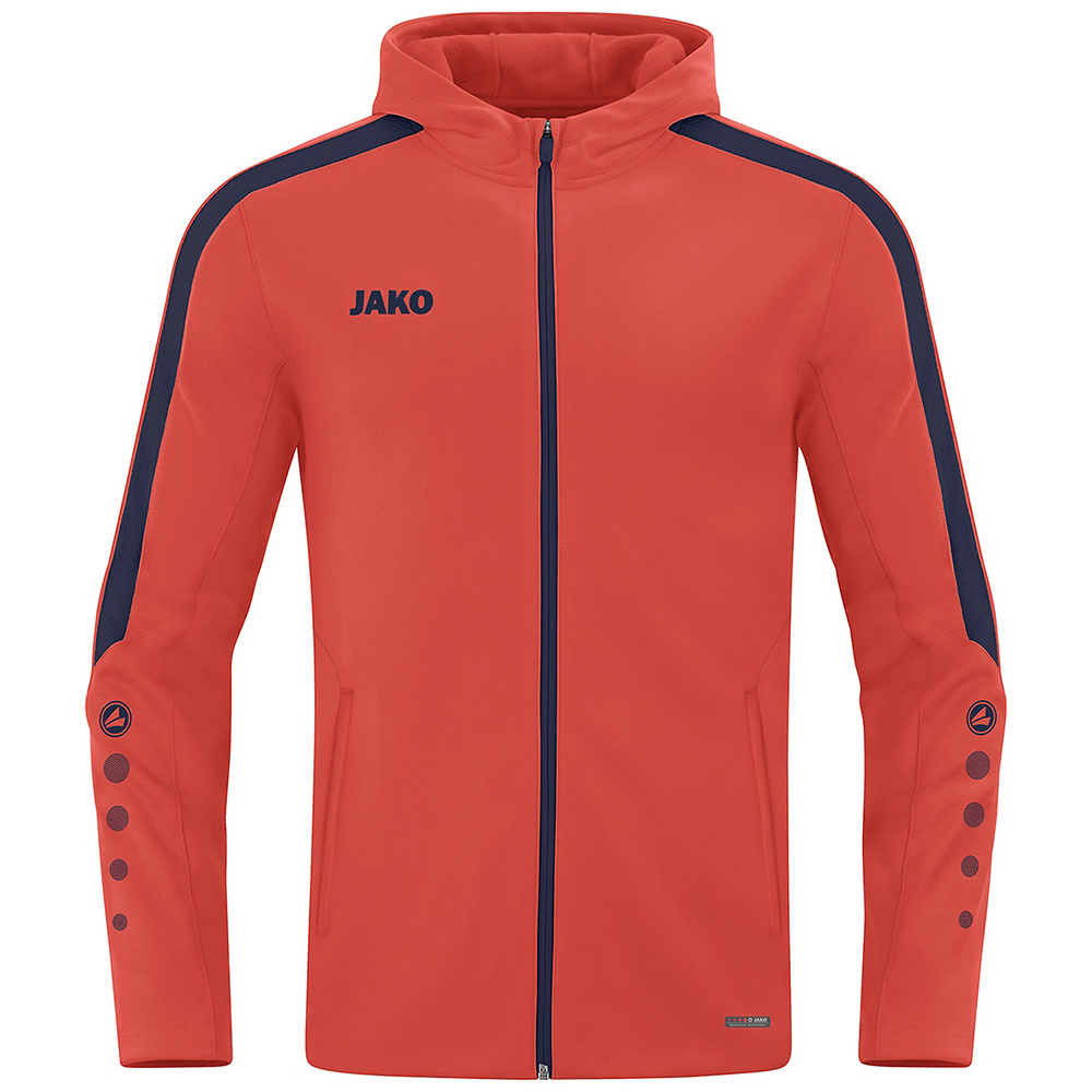 JAKO POWER HOODED JACKET, FLAME-SEABLUE-KIDS. 