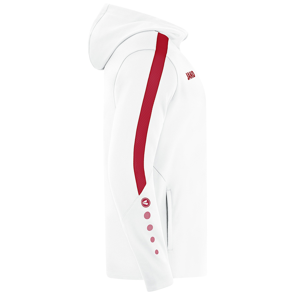 JAKO POWER HOODED JACKET, WHITE-RED-KIDS. 