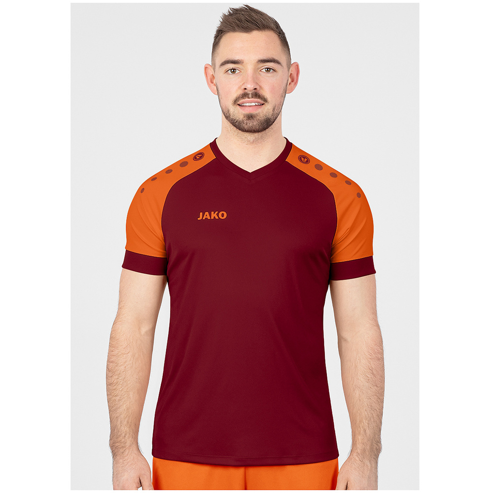 JERSEY JAKO CHAMP 2.0 SHORT SLEEVE, WINE RED-NEON ORANGE MEN. 