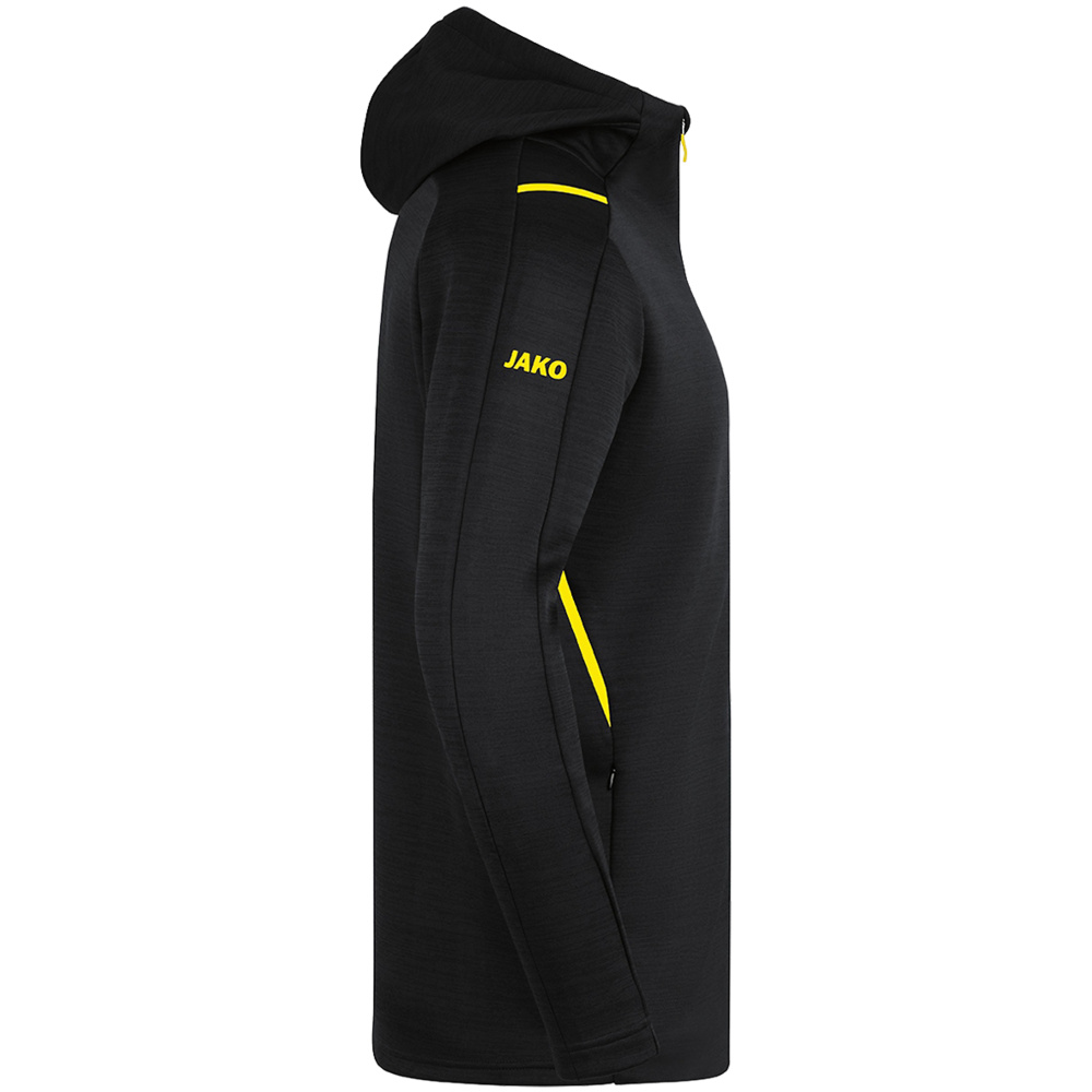 LEISURE JACKET JAKO CHALLENGE WITH HOOD, BLACK MELANGE-CITRO MEN. 