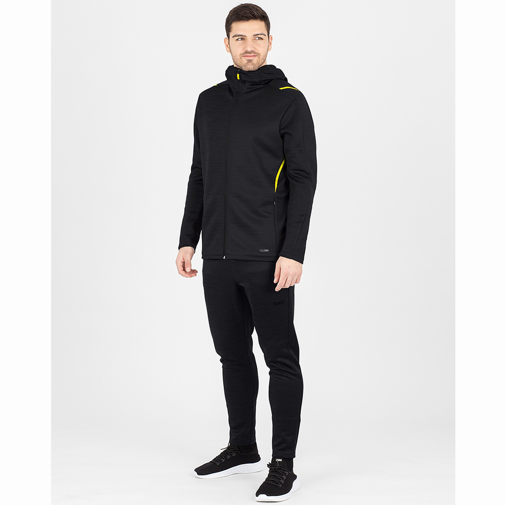 LEISURE JACKET JAKO CHALLENGE WITH HOOD, BLACK MELANGE-CITRO MEN. 