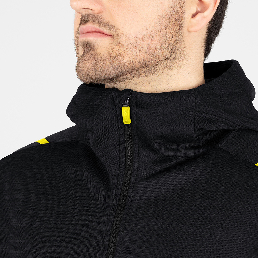 LEISURE JACKET JAKO CHALLENGE WITH HOOD, BLACK MELANGE-CITRO MEN. 