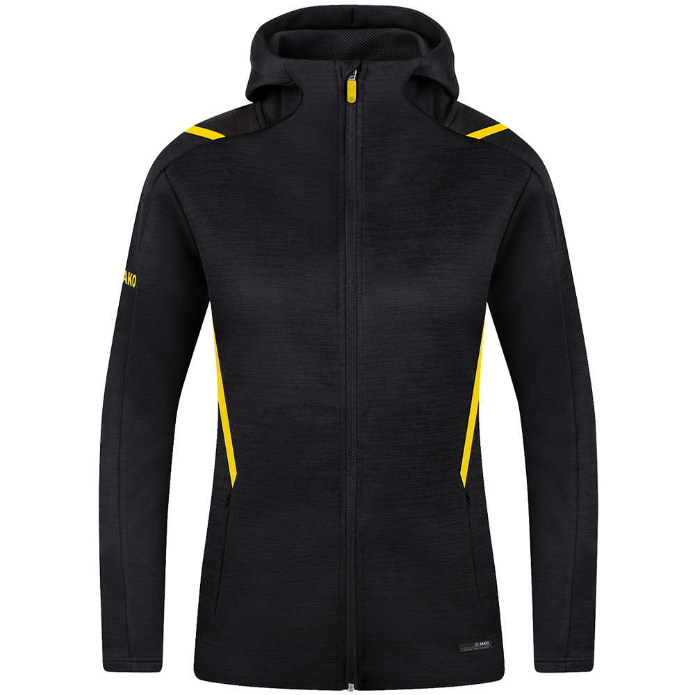 LEISURE JACKET JAKO CHALLENGE WITH HOOD, BLACK MELANGE-CITRO WOMEN. 