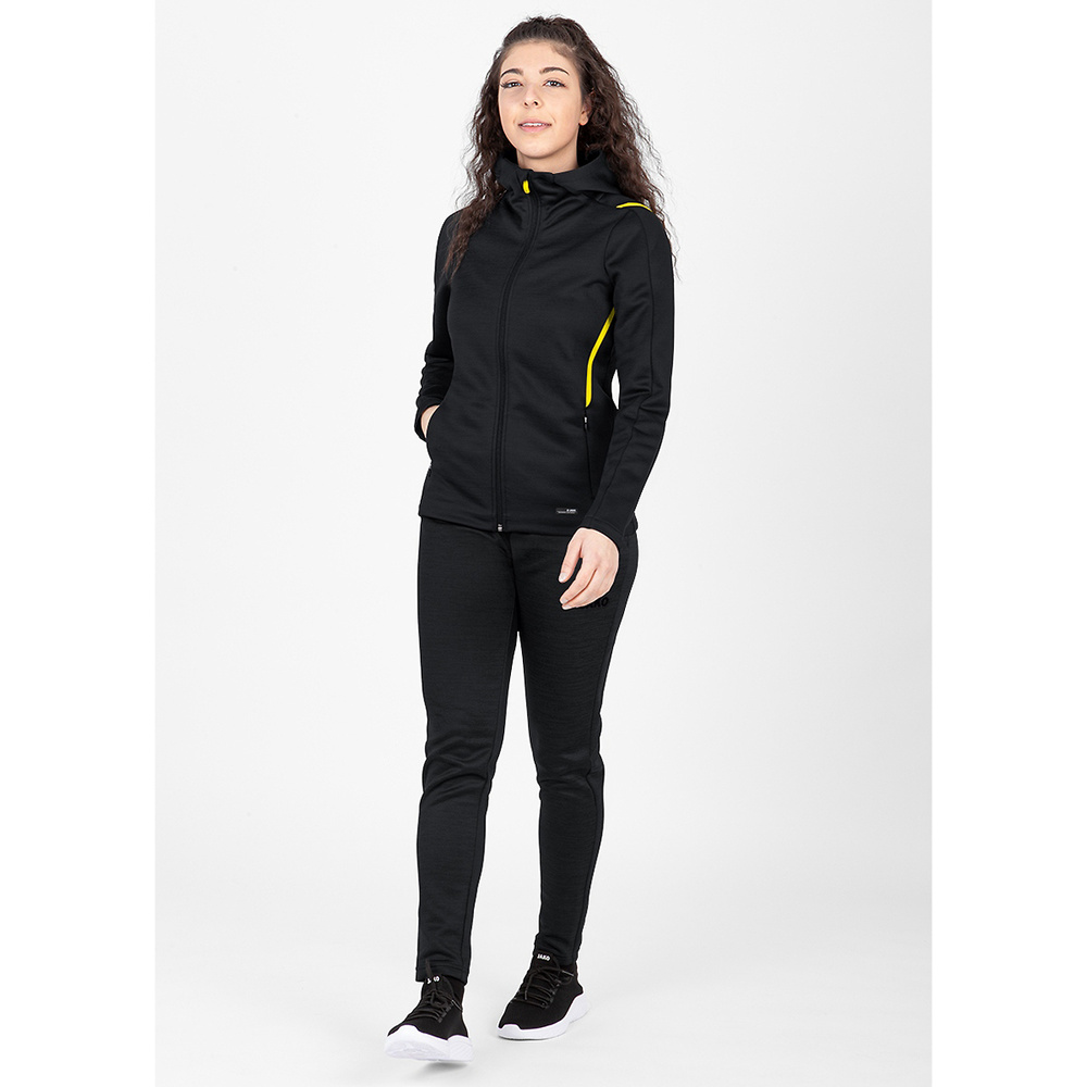 LEISURE JACKET JAKO CHALLENGE WITH HOOD, BLACK MELANGE-CITRO WOMEN. 