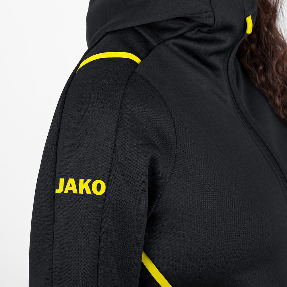 LEISURE JACKET JAKO CHALLENGE WITH HOOD, BLACK MELANGE-CITRO WOMEN. 