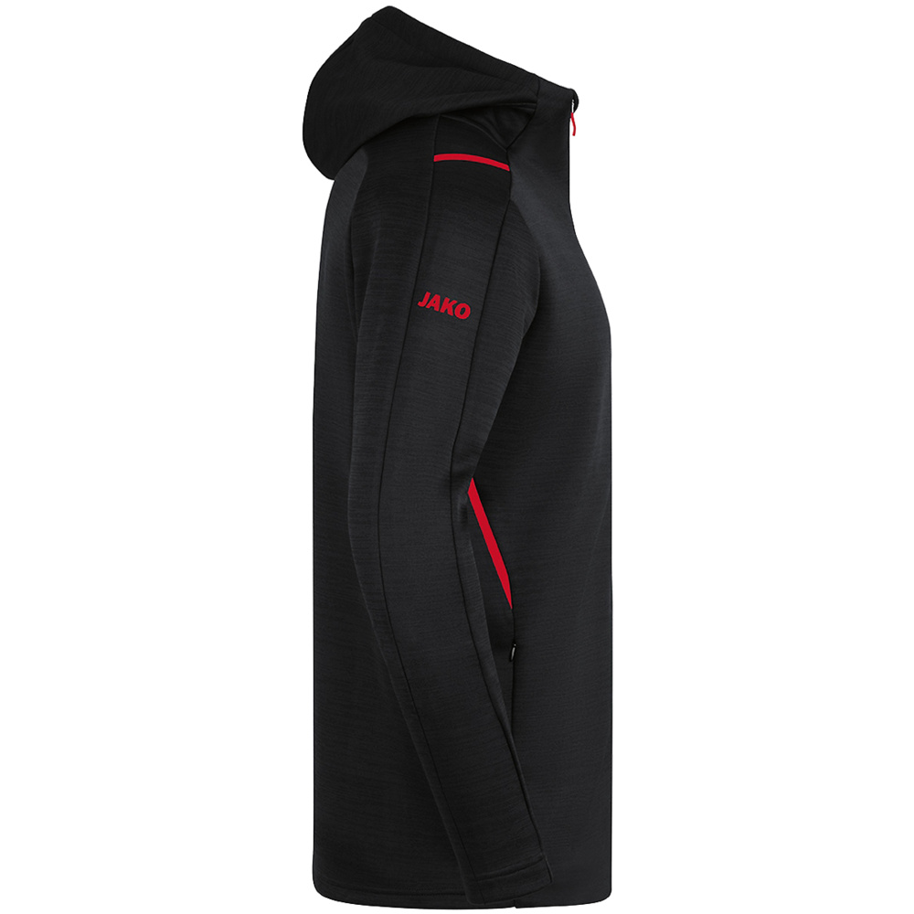 LEISURE JACKET JAKO CHALLENGE WITH HOOD, BLACK MELANGE-RED KIDS. 