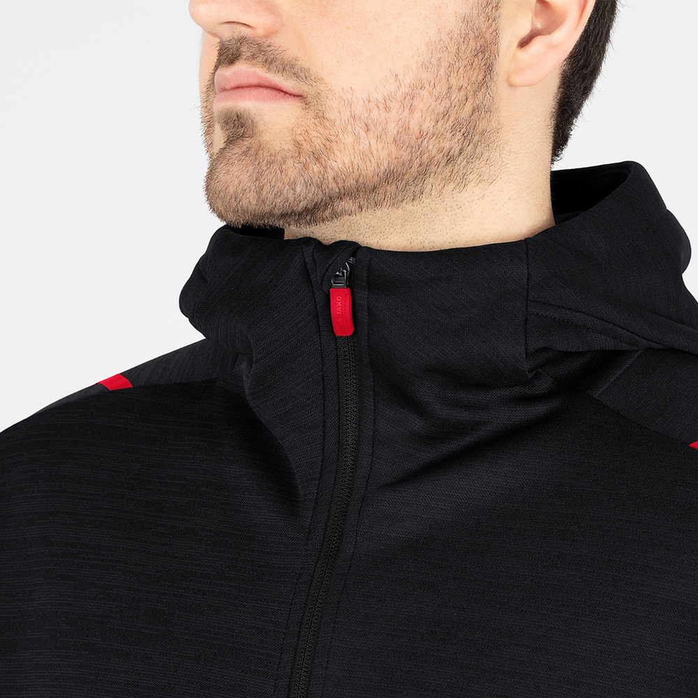 LEISURE JACKET JAKO CHALLENGE WITH HOOD, BLACK MELANGE-RED KIDS. 