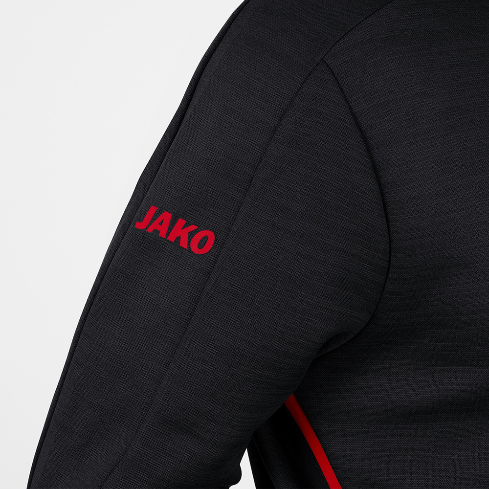 LEISURE JACKET JAKO CHALLENGE WITH HOOD, BLACK MELANGE-RED KIDS. 