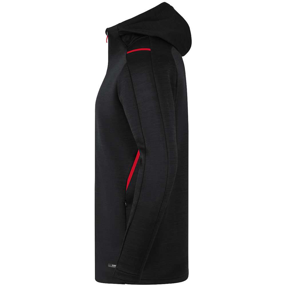 LEISURE JACKET JAKO CHALLENGE WITH HOOD, BLACK MELANGE-RED MEN. 