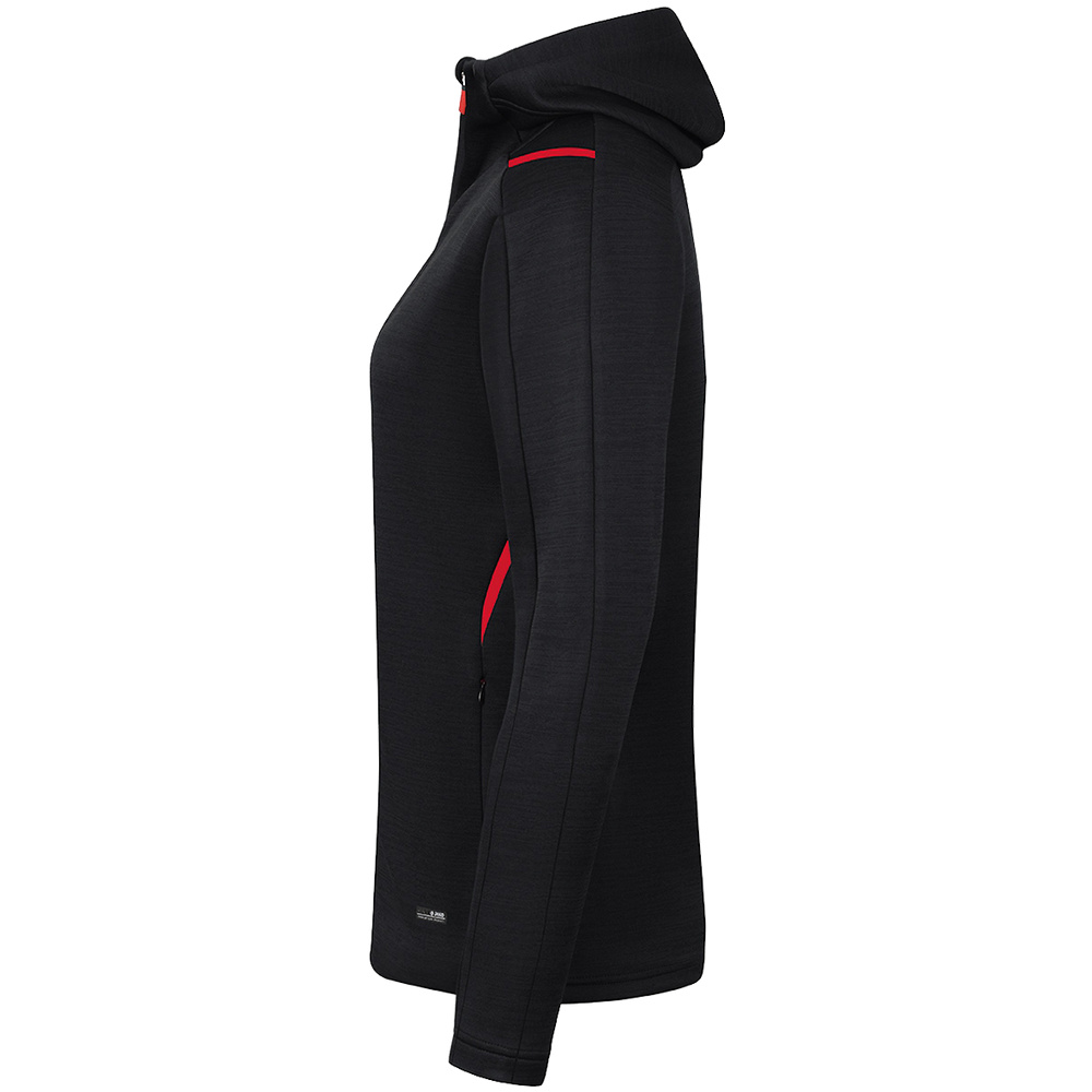 LEISURE JACKET JAKO CHALLENGE WITH HOOD, BLACK MELANGE-RED WOMEN. 