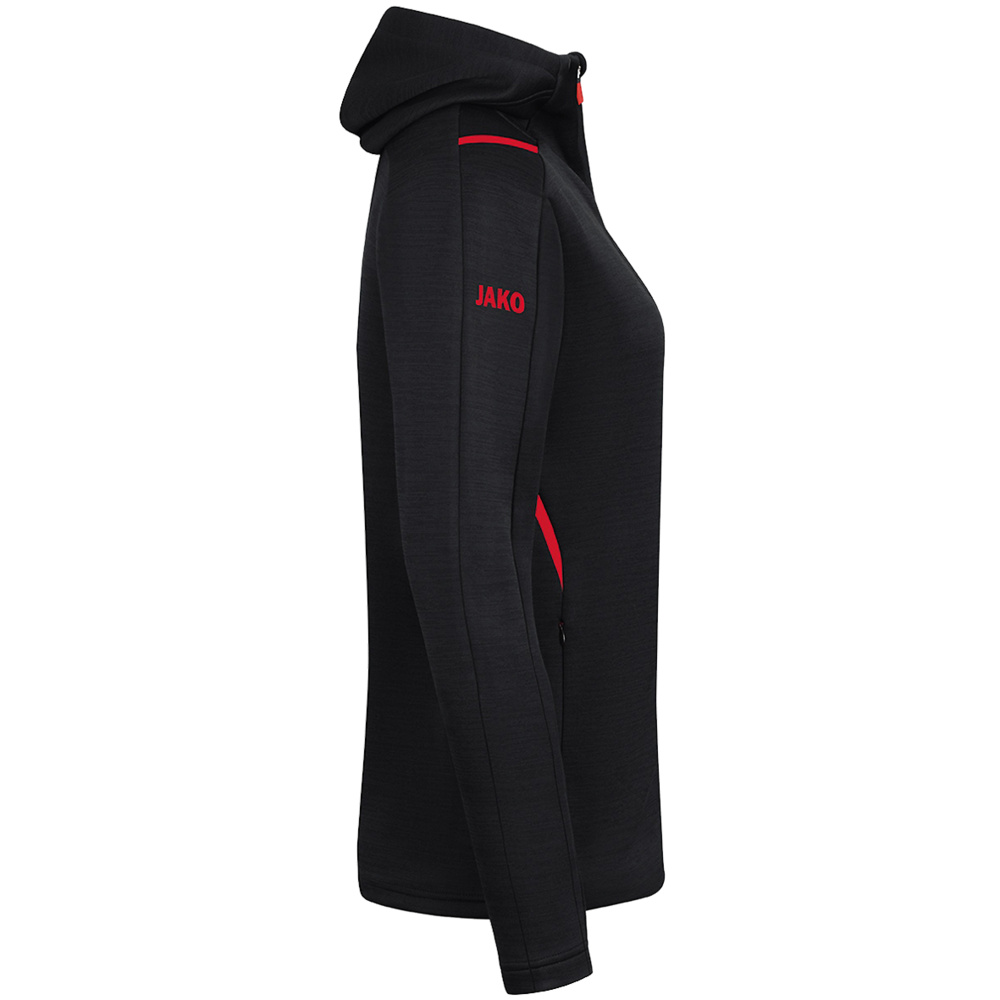 LEISURE JACKET JAKO CHALLENGE WITH HOOD, BLACK MELANGE-RED WOMEN. 