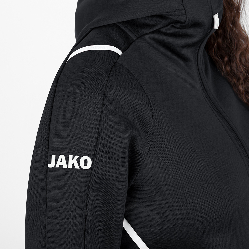 LEISURE JACKET JAKO CHALLENGE WITH HOOD, BLACK MELANGE-WHITE WOMEN. 