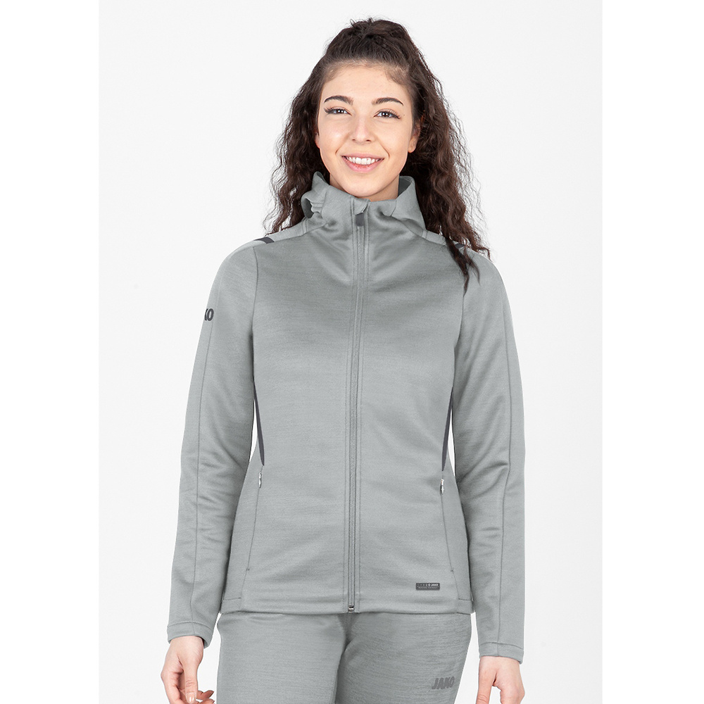 LEISURE JACKET JAKO CHALLENGE WITH HOOD, LIGHT GREY MELANGE-LIGHT ANTHRA WOMEN. 