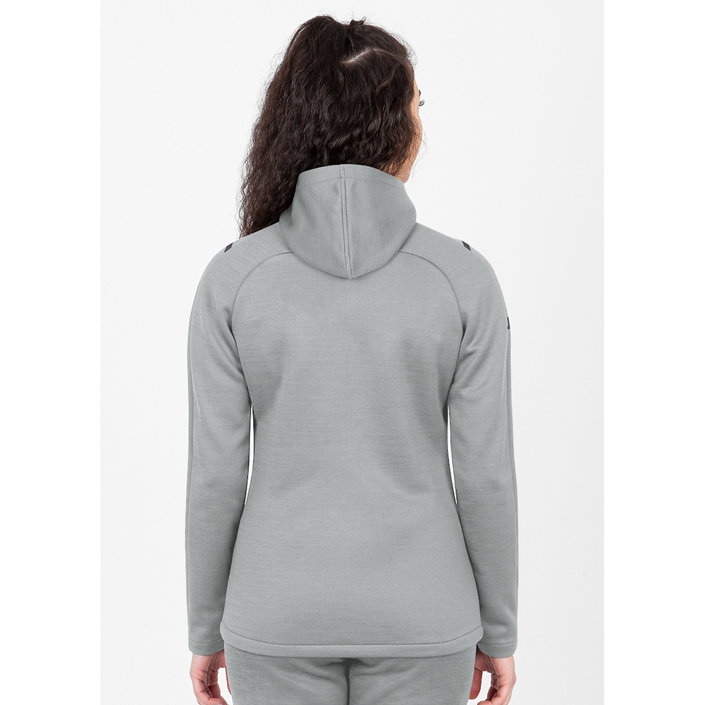 LEISURE JACKET JAKO CHALLENGE WITH HOOD, LIGHT GREY MELANGE-LIGHT ANTHRA WOMEN. 