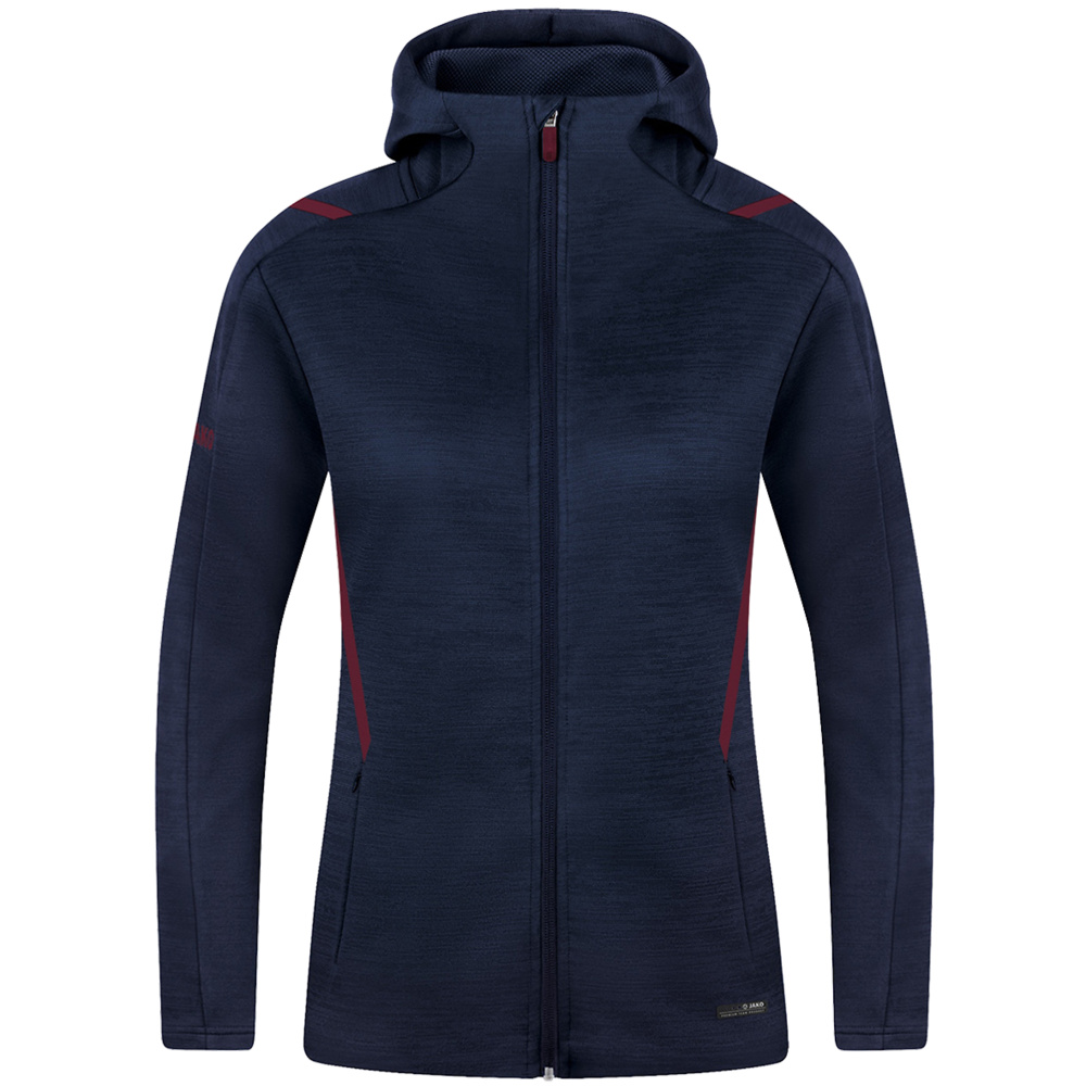 LEISURE JACKET JAKO CHALLENGE WITH HOOD, SEABLUE MELANGE-MAROON WOMEN. 