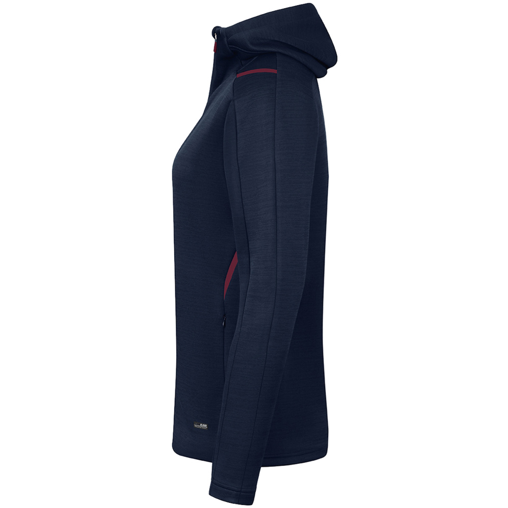 LEISURE JACKET JAKO CHALLENGE WITH HOOD, SEABLUE MELANGE-MAROON WOMEN. 