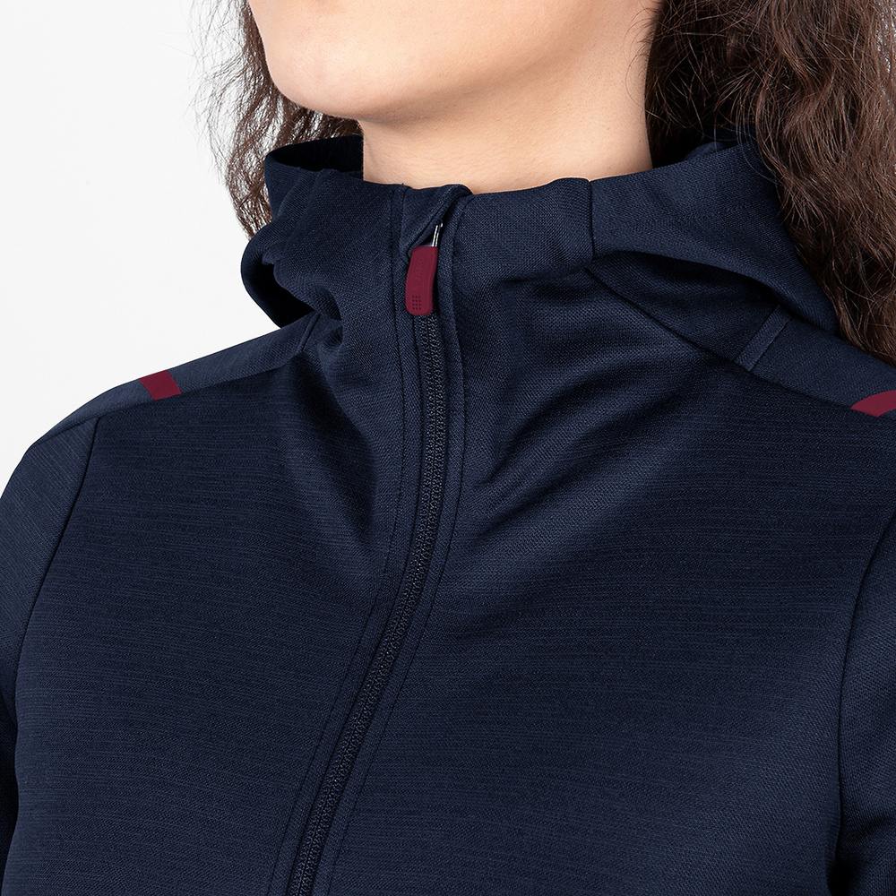 LEISURE JACKET JAKO CHALLENGE WITH HOOD, SEABLUE MELANGE-MAROON WOMEN. 