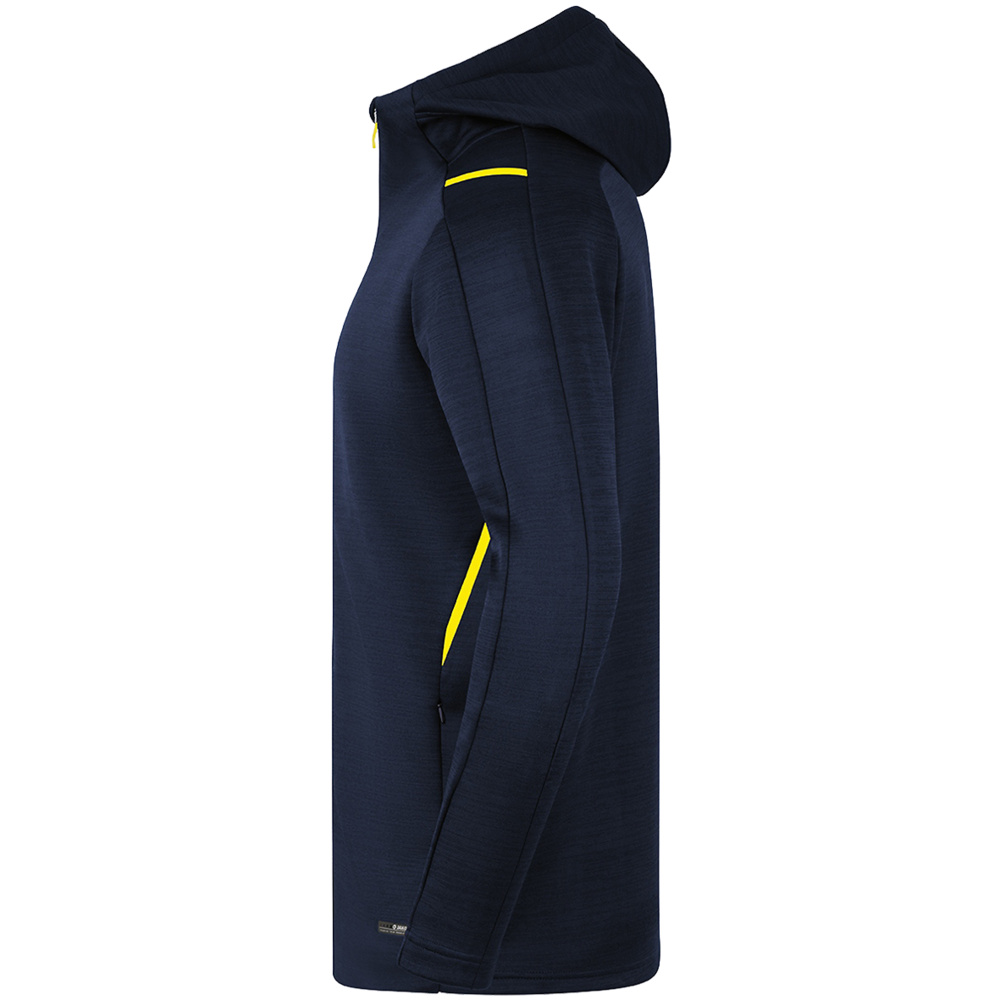 LEISURE JACKET JAKO CHALLENGE WITH HOOD, SEABLUE MELANGE-NEON YELLOW KIDS. 