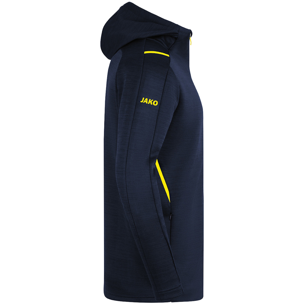 LEISURE JACKET JAKO CHALLENGE WITH HOOD, SEABLUE MELANGE-NEON YELLOW KIDS. 