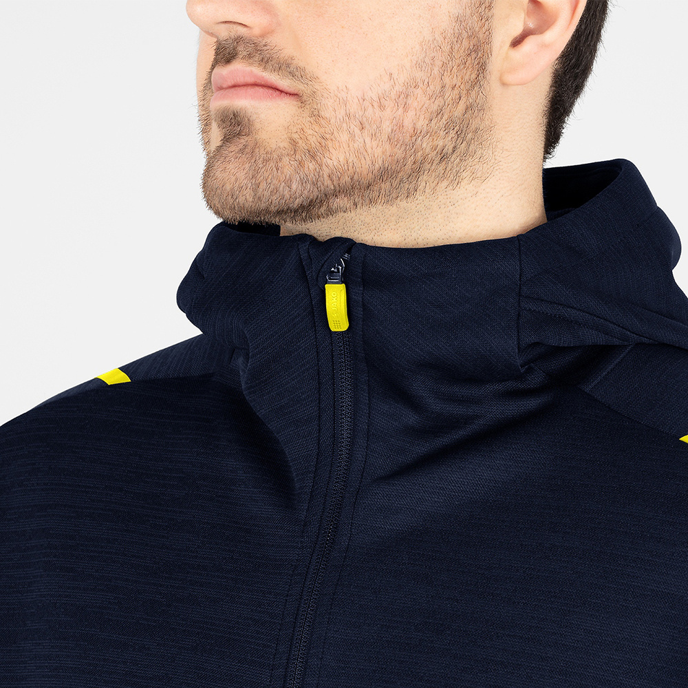 LEISURE JACKET JAKO CHALLENGE WITH HOOD, SEABLUE MELANGE-NEON YELLOW MEN. 