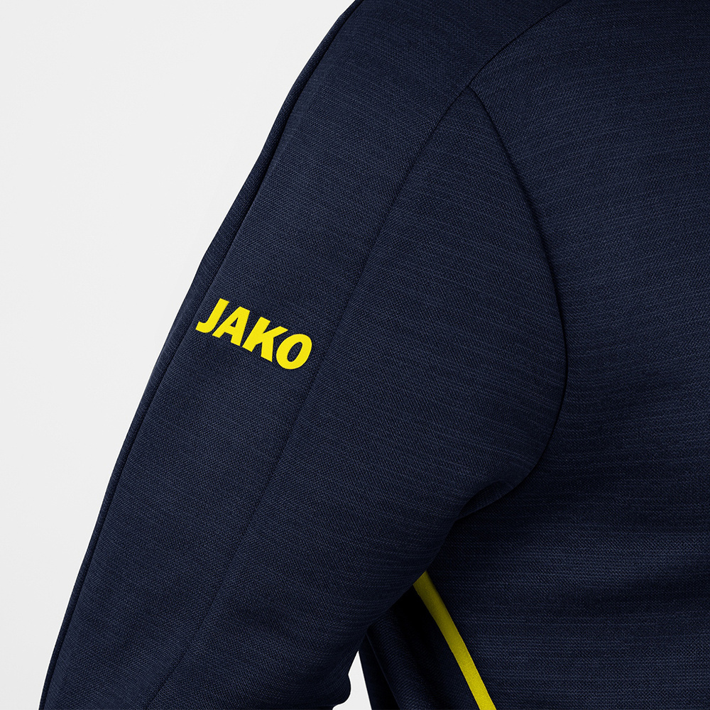 LEISURE JACKET JAKO CHALLENGE WITH HOOD, SEABLUE MELANGE-NEON YELLOW MEN. 